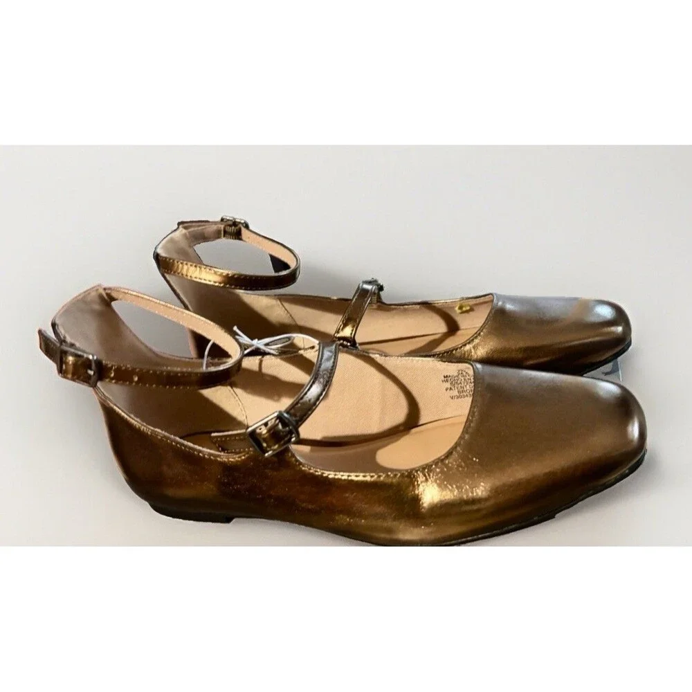 NWT Old Navy Double Strap Faux Leather Metallic Bronze Mary Jane Flats Size 7.5